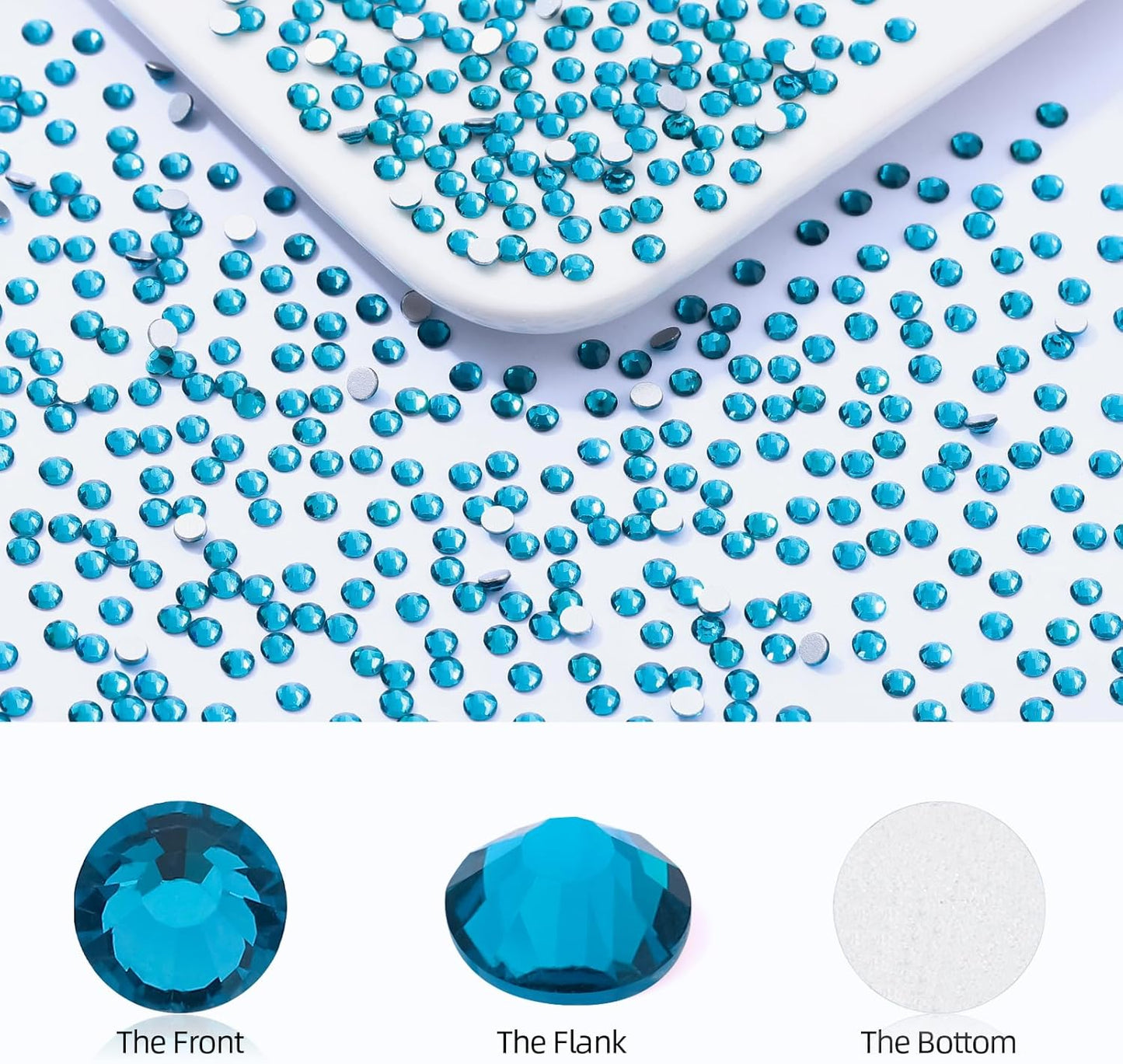 Malachite Blue Flatback Rhinestones, Glass Rhinestones for Nail Art and Craft, Glue Fix, Loose Crystal Gemstones(Malachite Blue, SS10, 1440pcs, 2.7-2.8mm)