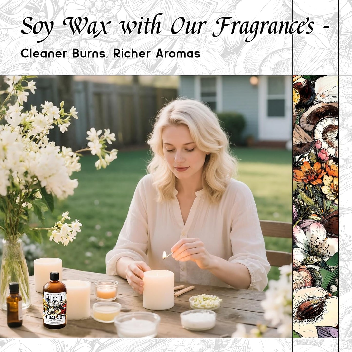 HIQILI Tidal Joy Fragrance Oil for Diffuser, Brown Sugar & Lemon Scents, Candle, Soap, Perfume Making, Long-Lasting - 5.07fl oz