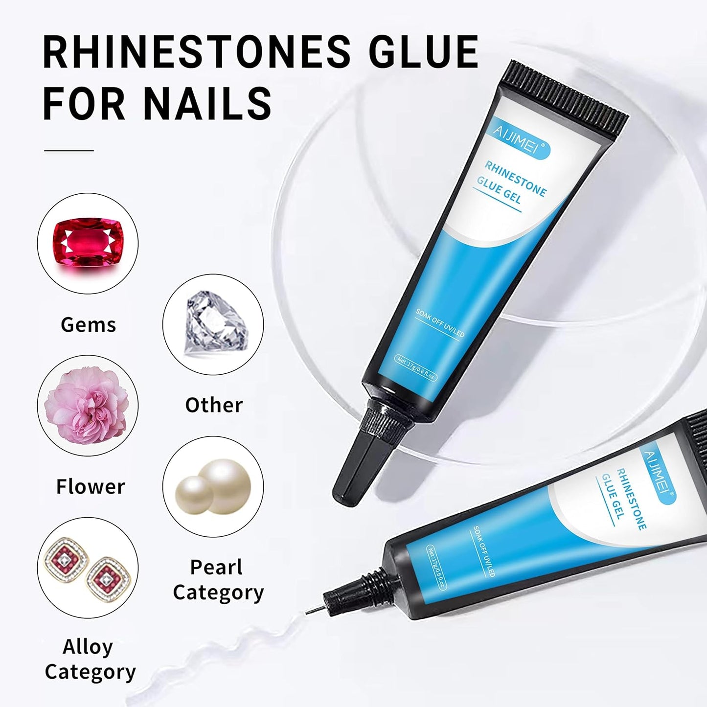 Needle Nail Rhinestone Glue Gel Needle Rhinestones Gel for Nail Charms Jewels Gems Diamonds Glue Gel x for Nails DIY Art Salon