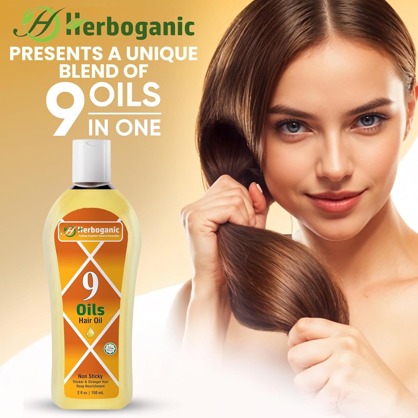 9 Oils Hair Oil - Herbal Blend of Jojoba, Almond, Olive, Argan, Amla, Coconut, Castor oil, Onion oil and Vitamin E - Hair oil for Hair Growth, thickness and damaged hairs - Non Greasy | 5 oz