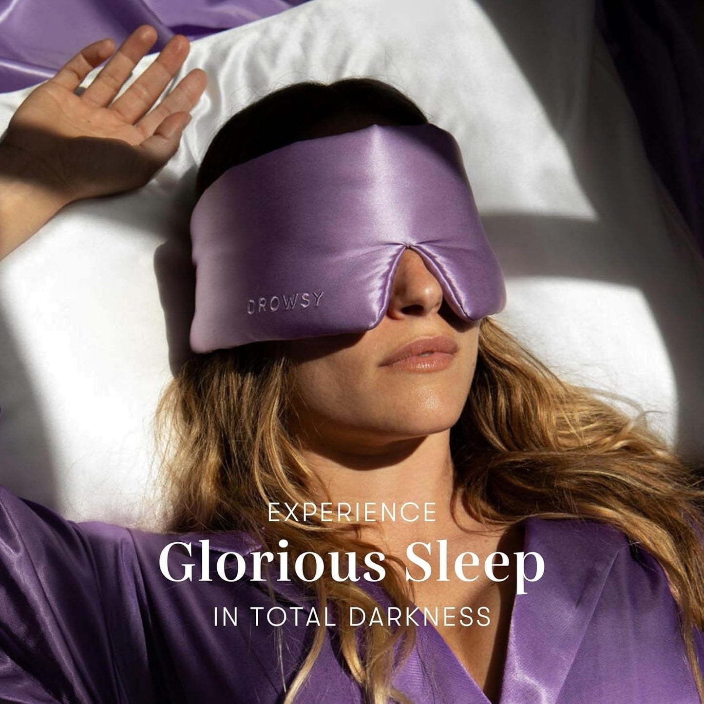 DROWSY Silk Sleep Mask. Face-Hugging, Padded Silk Cocoon for Luxury Sleep in Total Darkness. (Lavender Haze)