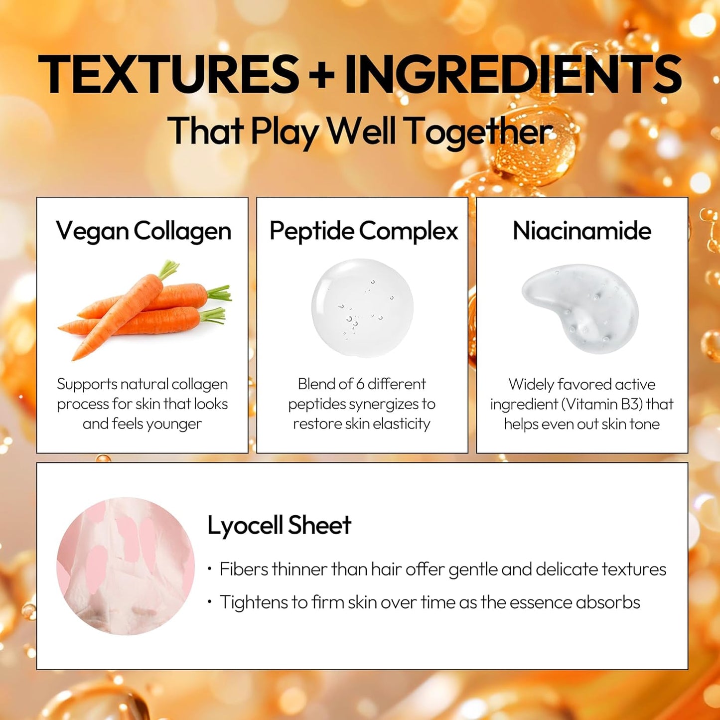 LAPCOS Super Collagen Sheet Mask – Hydrating Face Masks w/Peptide Complex, Vegan Collagen, Niacinamide & Hyaluronic Acid – Revitalizing & Firming Korean Skincare Paraben-Free, Cruelty-Free (10 Pack)