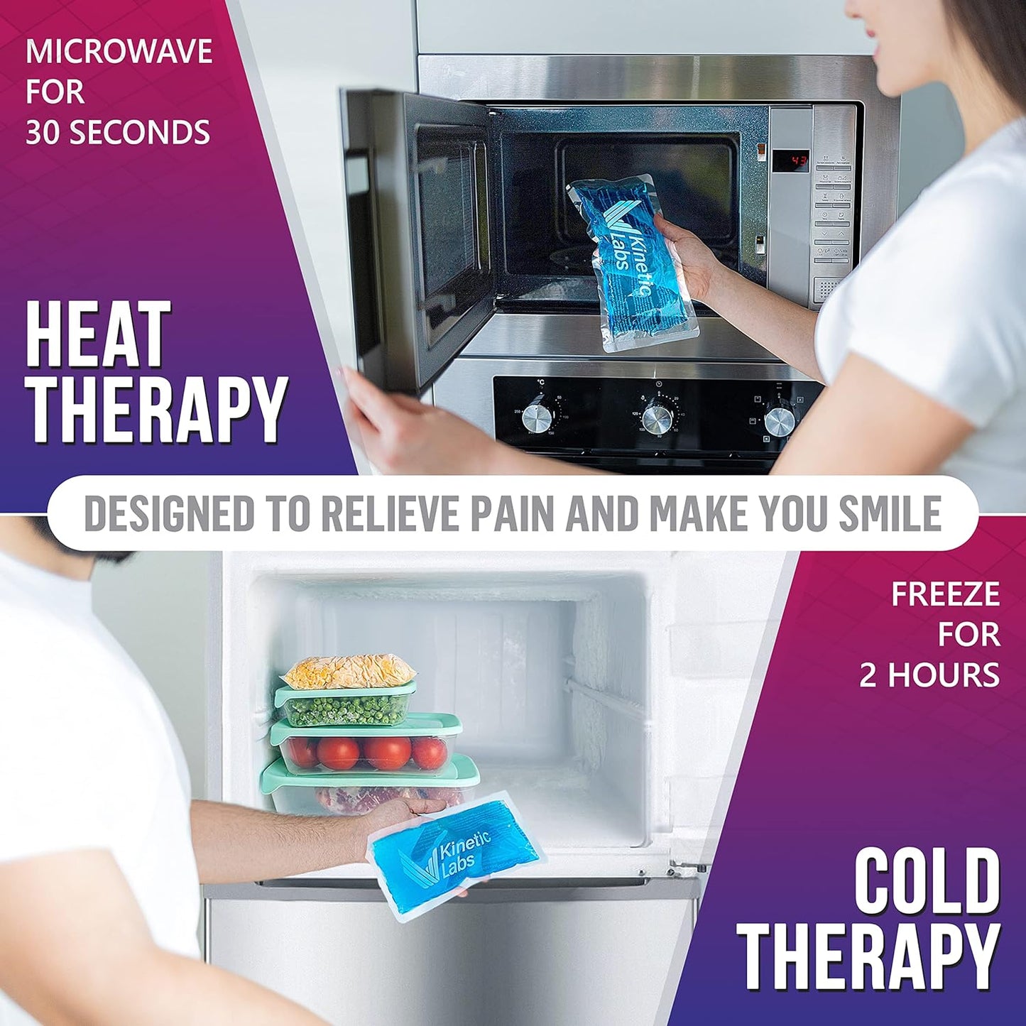 Reusable Ice Pack Wrap by Kinetic Labs - Gel Ice Pack Wrap - Ice Packs for Injuries Reusable (Large with Extra Gel Pack)