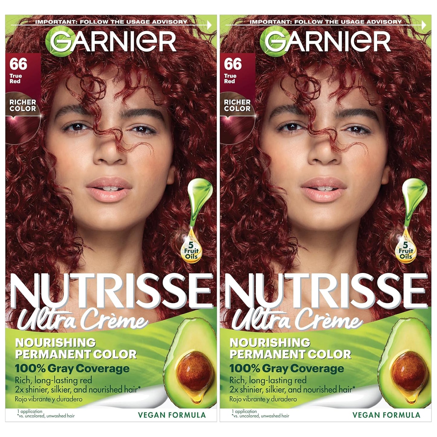Garnier Hair Color Nutrisse Nourishing Creme, 66 True Red (Pomegranate) Permanent Hair Dye, 2 Count (Packaging May Vary)