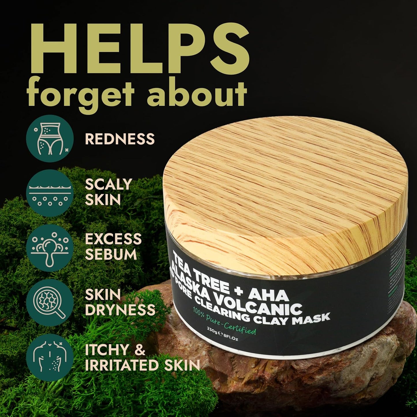 Blackhead Remover Mask With Tea Tree Oil | Clay Mask | Pore Minimizer for Face with Volcanic Ash | Soothes Redness & Irritation | Smooths Skin | Deep Cleansing Facial Treatment for All Skin Types