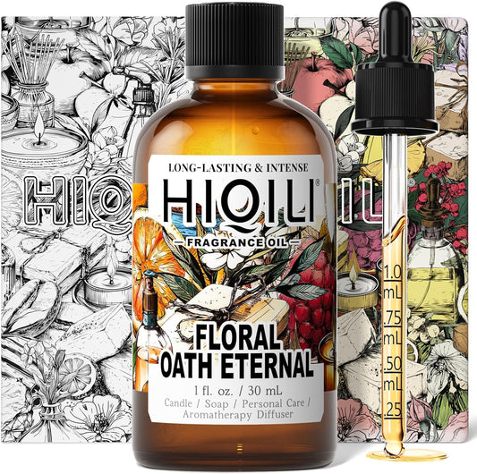 HIQILI Floral Oath Eternal Fragrance Oil, Jasmine & Peach Scents, Perfect for Soap & Candle Making, Essential Oil Diffusers, Skin and Body Scenting - 1 Fl Oz