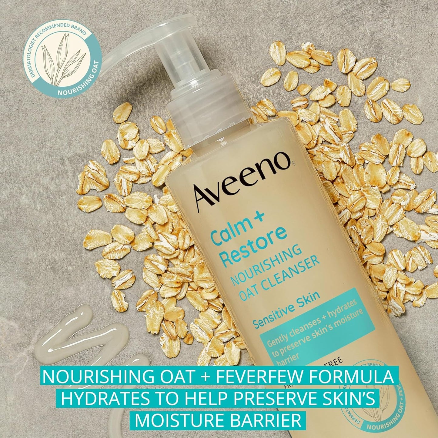 Aveeno Calm + Restore Nourishing Oat Face Cleanser for Sensitive Skin, Gentle Milky Cleanser with Nourishing Oat & Feverfew, to Preserve Skin's Moisture Barrier, Fragrance-Free, 7.8 fl. oz