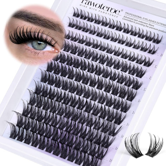 Pawotence Lashes Clusters Wispy Cluster Eyelash Extensions 144pcs Individual Lashes Wet Look 10-18mm Lash Extension DIY False Eyelashes Soft Comfortable Eyelash Clusters