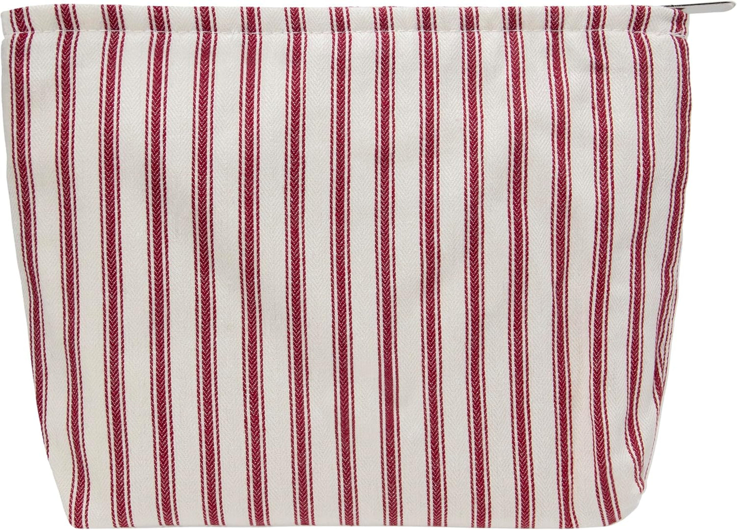 PAZIMIIK Makeup Bag Large Cotton Zipper Pouch for Purse Travel Canvas Make Up Organizer for Women Cosmetic,Vintage Stripe Red