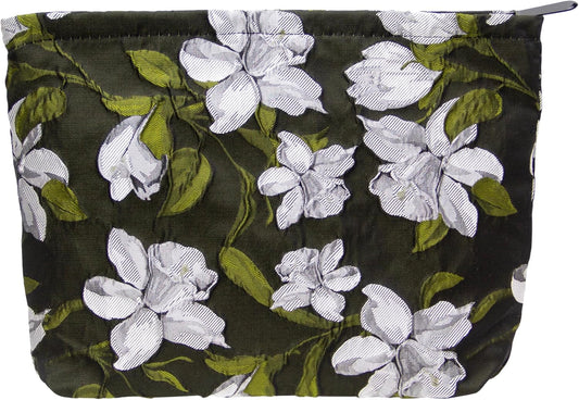 PAZIMIIK Makeup Bag Large Cotton Zipper Pouch for Purse Travel Canvas Make Up Organizer for Women Cosmetic,Brocade Floral Black