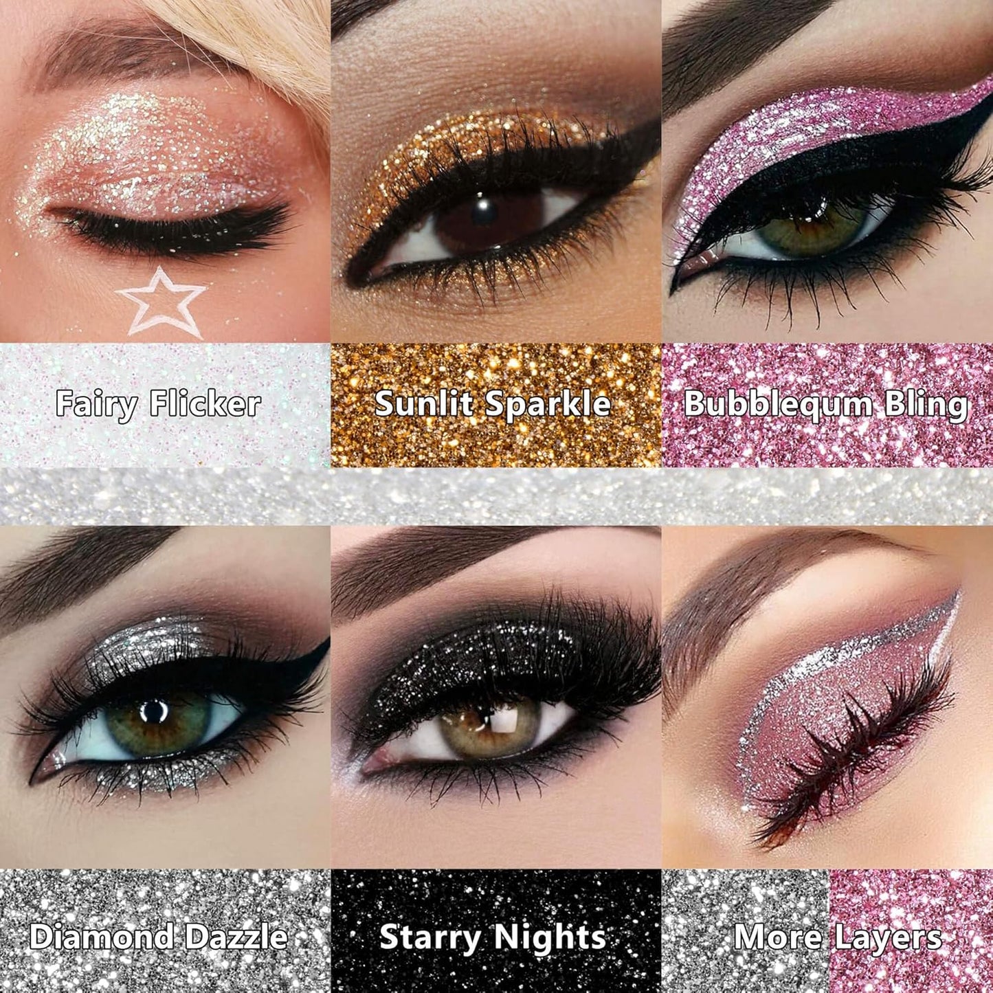 Chunky Glitter – Black Smokey Pressed Glitter for Eyes, Lips, Face & Body – Long-Lasting Sparkle for Festival, Party, Cosplay, Makeup Looks – Layer as Eyeshadow Topper（Starry Nights）