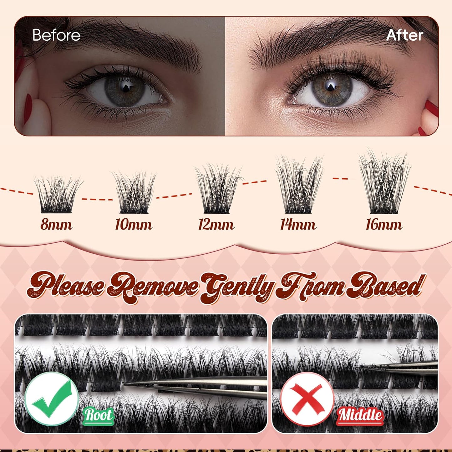 Lash Clusters 0.05mm PBT Fiber Eyelash Clusters, 0.1mm Superfine Black Band D Curl Diy Lash Extension, 112pcs 8-16mm Individual Like Eyelash Extensions (Lushy-D-8-16Mix)