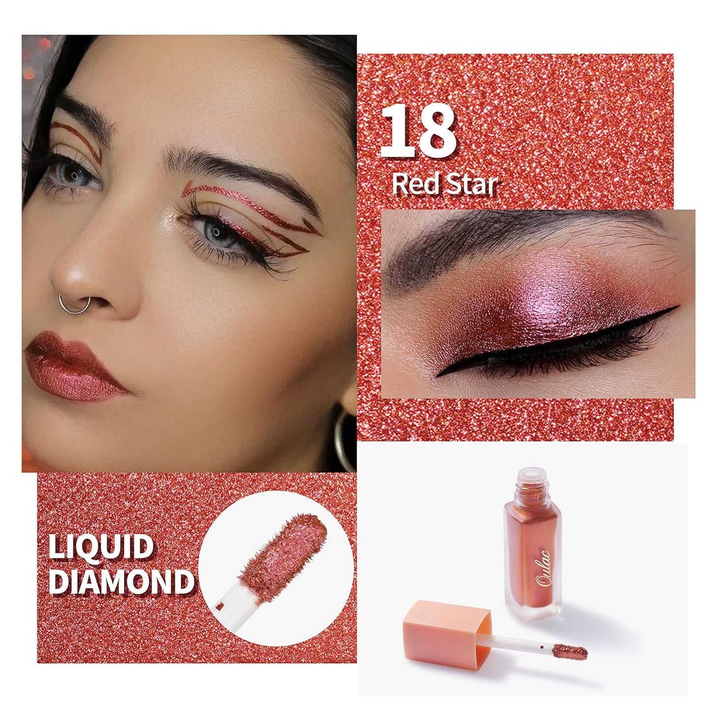 Oulac Liquid Glitter Eyeshadow Liquid Eyeshadow Duo-Chrome| Red Liquid Eyeliner Shimmer| Non-creasing Lightweight Moisturizing Formula Easy to Remove. Vegan & Cruelty-Free (18)