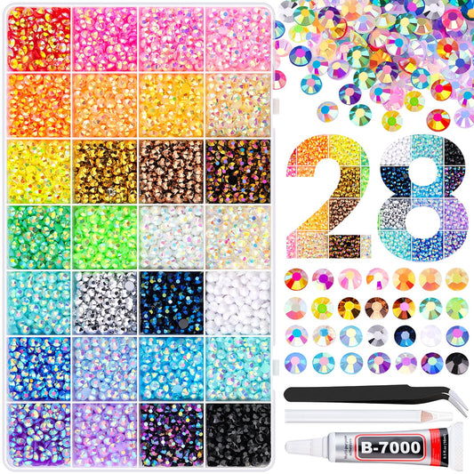 8500Pcs Resin Rhinestones with Tweezers for Crafting, Mixed-Color 5mm Bedazzling Crystal with 1Pcs 10ml B7000 Jewelry Glue for DIY Crafts Clothing Tumblers Shoes Fabric Nail Art