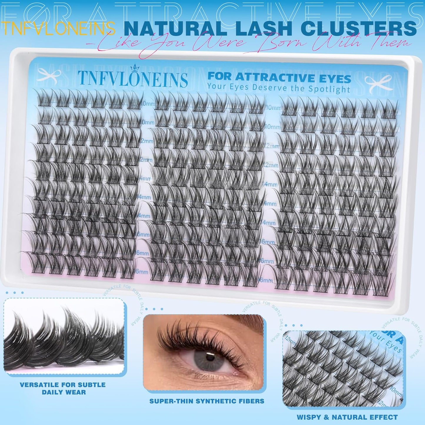 Wispy Lash Clusters Kit Natural Cluster Eyelash Extension C-curly Eyelash Clusters Kit 180Pcs Lash Extension Kit 10-16MM Individual Lashes Clusters Lightweight Eyelash Extension Kit by TNFVLONEINS