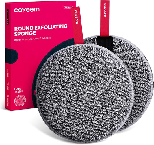 Exfoliating Body Scrubber, Extra Rough Shower Exfoliator Sponge, Body Exfoliating Sponges for Remove Dead Skin, Bath and Body Exfoliate Buffer, Round Sponge for Women (2 Pack)