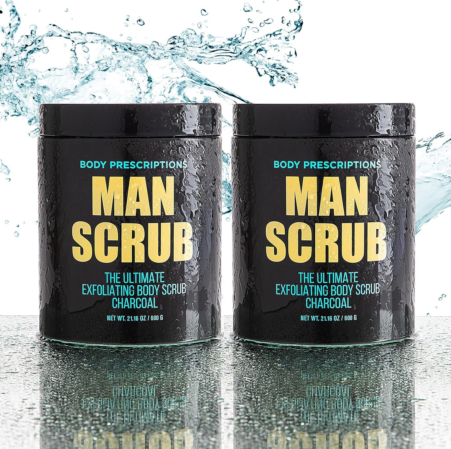 Body Prescriptions Men’s Exfoliating Body Scrub – Ultimate Skin Cleansing Wash in Jar with Twist-Top Lid, For All Skin Types, 21 Ounce (Pack of 2), Charcoal