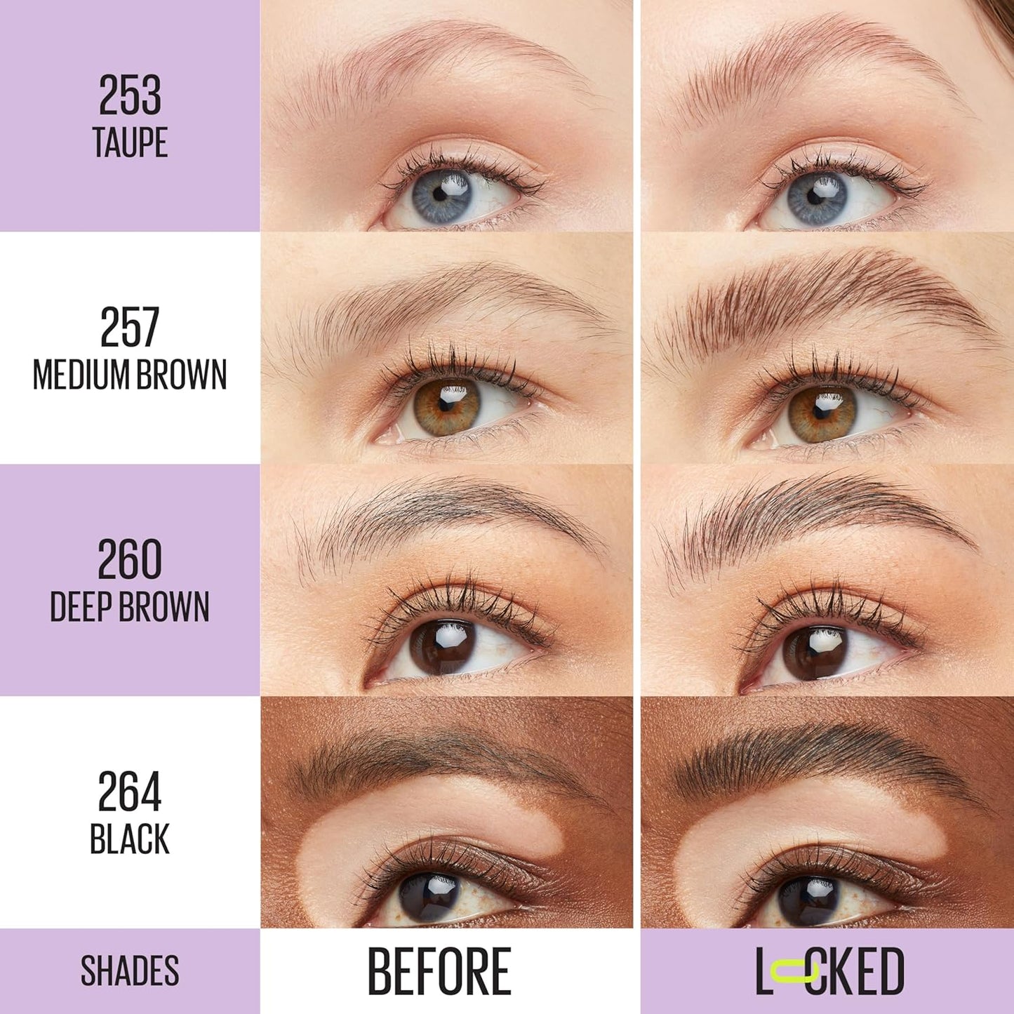 Maybelline Super Lock Brow Glue Eyebrow Gel, Lightweight and Waterproof Tinted Brow Gel For Up To 24HR Hold, Taupe, 1 Count