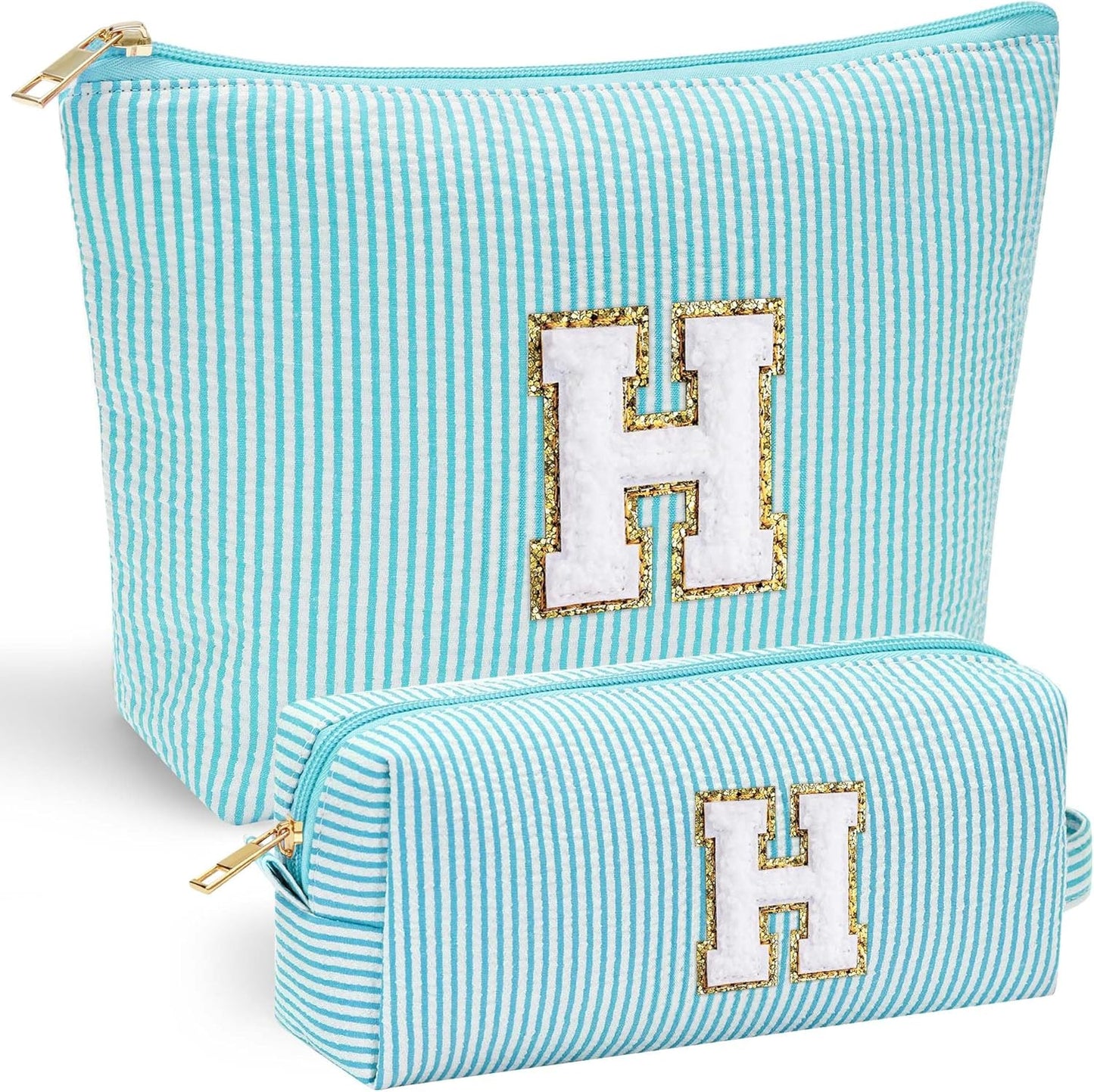 YOOLIFE Personalized Friend Birthday Gifts - 2 Pieces Makeup Bag Cosmetic Bags for Women Travel Makeup Bag Make up Bag with Small Makeup Bag Wedding Bridesmaid Gifts Teacher Gifts for Women Letter H