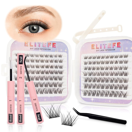 Lash Extension Kit DIY Lash Clusters Kit Eyelash Extensions Individual Lashes Extensions with (Bond,Seal,Tweezers,140Pcs,TwinRoses,0.07D,8-16mm)