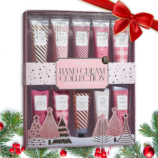 Nicole Miller New York 10-Piece Festive Fragrance Hand Cream Collection - 30ml Each Bottle, Ultra Hydrating Luxury for Your Hands, Pink Gold