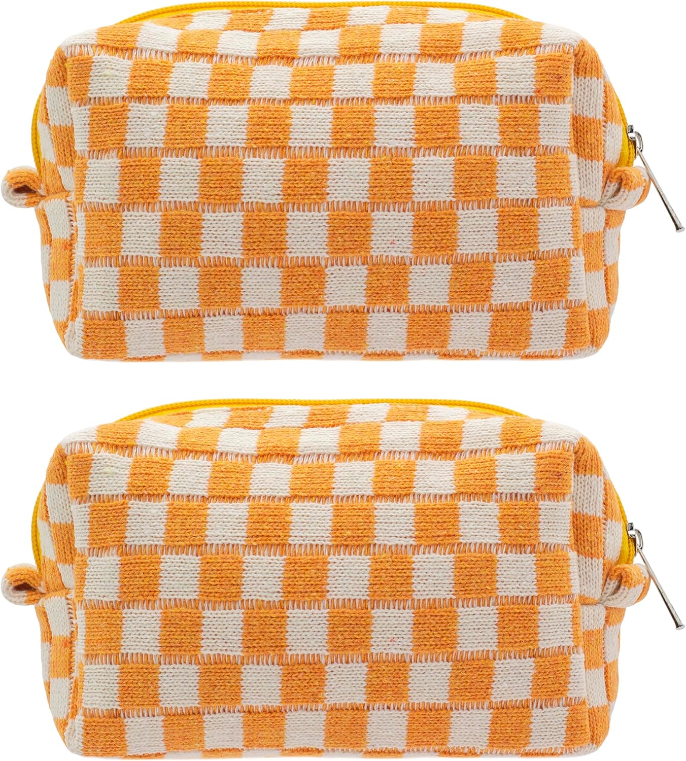 PAZIMIIK Checkered Makeup Bag for Purse Portable Zipper Make Up Pouch Small Cosmetic Case for Travel Accessories (2PCS Orange)