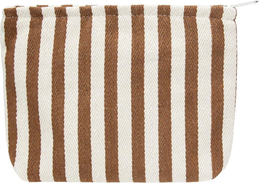 PAZIMIIK Makeup Bag Large Cotton Zipper Pouch for Purse Travel Canvas Make Up Organizer for Women Cosmetic,Stripe Coffee