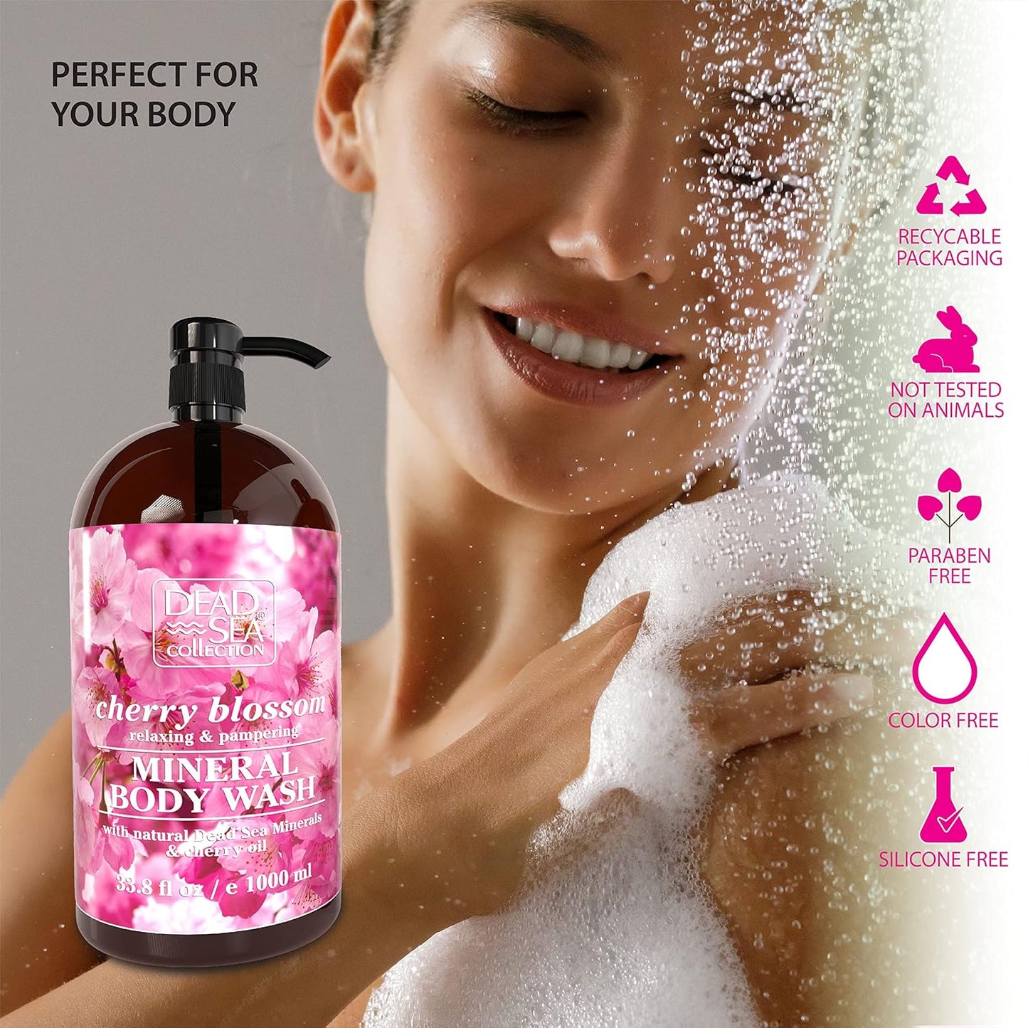 Dead Sea Collection Cherry Body Wash for Women and Men - with Pure Dead Sea Minerals and Cherry Seeds Oil - Cleanses and Moisturizes Skin - Pack of 2 (67.6 fl. oz)