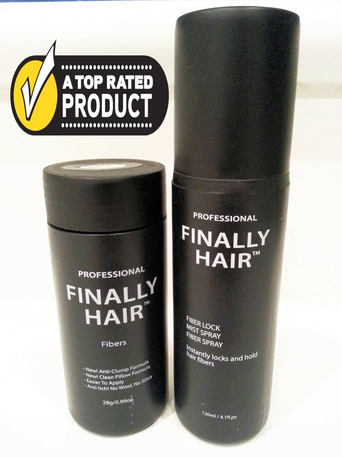 Hair Building Fibers - White 28g Bottle of Finally Hair Filler Fibers and Finally Hair 120ml 4.1 oz. Bottle of Fiber Lock Hair Spray (White)