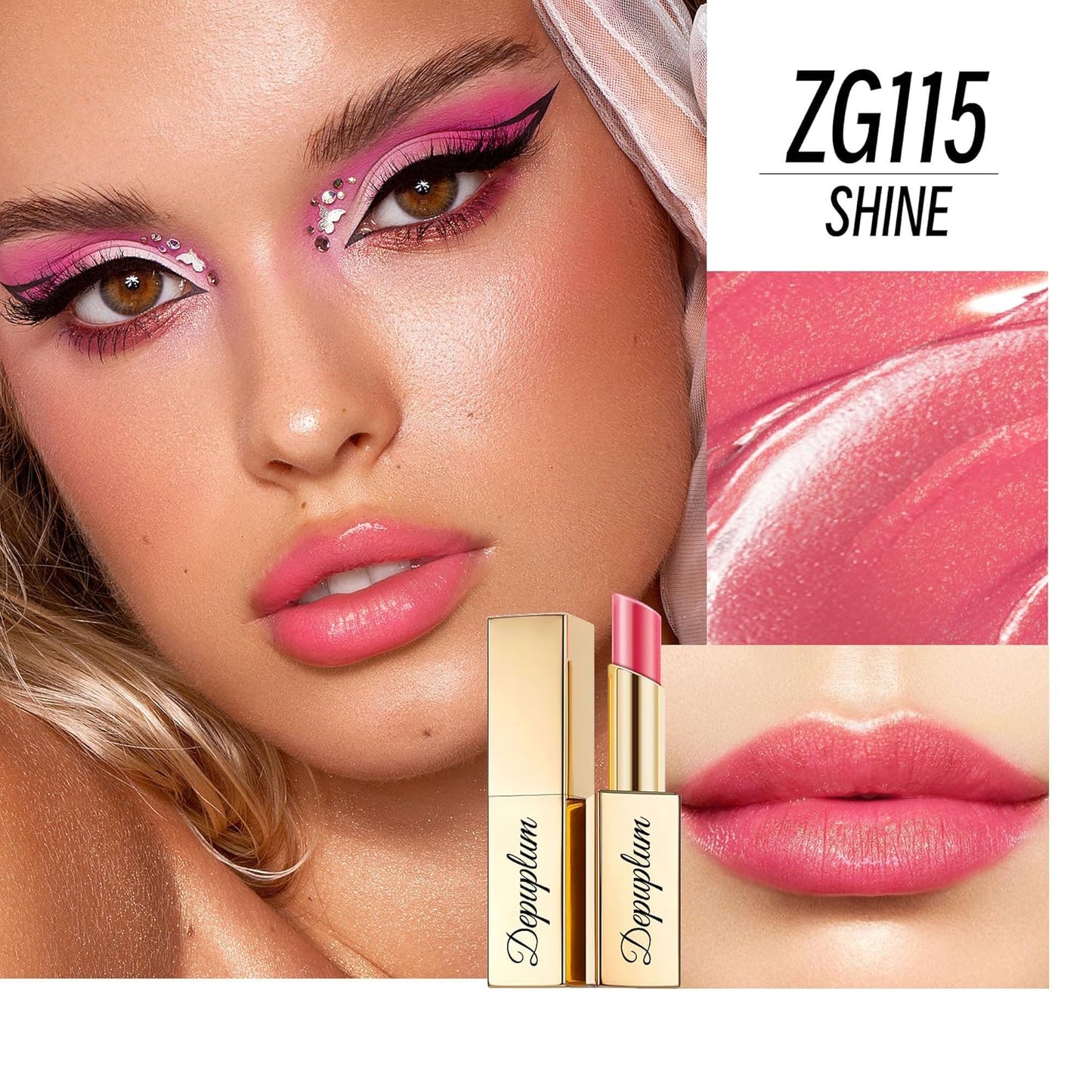 Red Pink Lipstick Moisturizing for Women Shimmer Tinted Lip Balm Hydrating Nourishing Lip Gloss Vegan& Cruelty Free Lip Makeup, ZG115 Shine