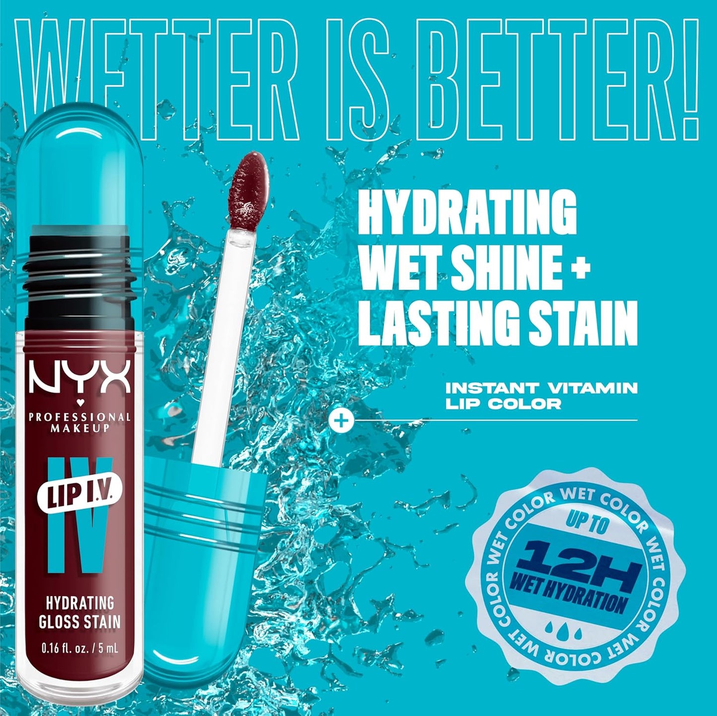 NYX PROFESSIONAL MAKEUP Lip IV Hydrating Glossy Lip Stain with 12HR Hydration - Mauve N Moist (Purple)
