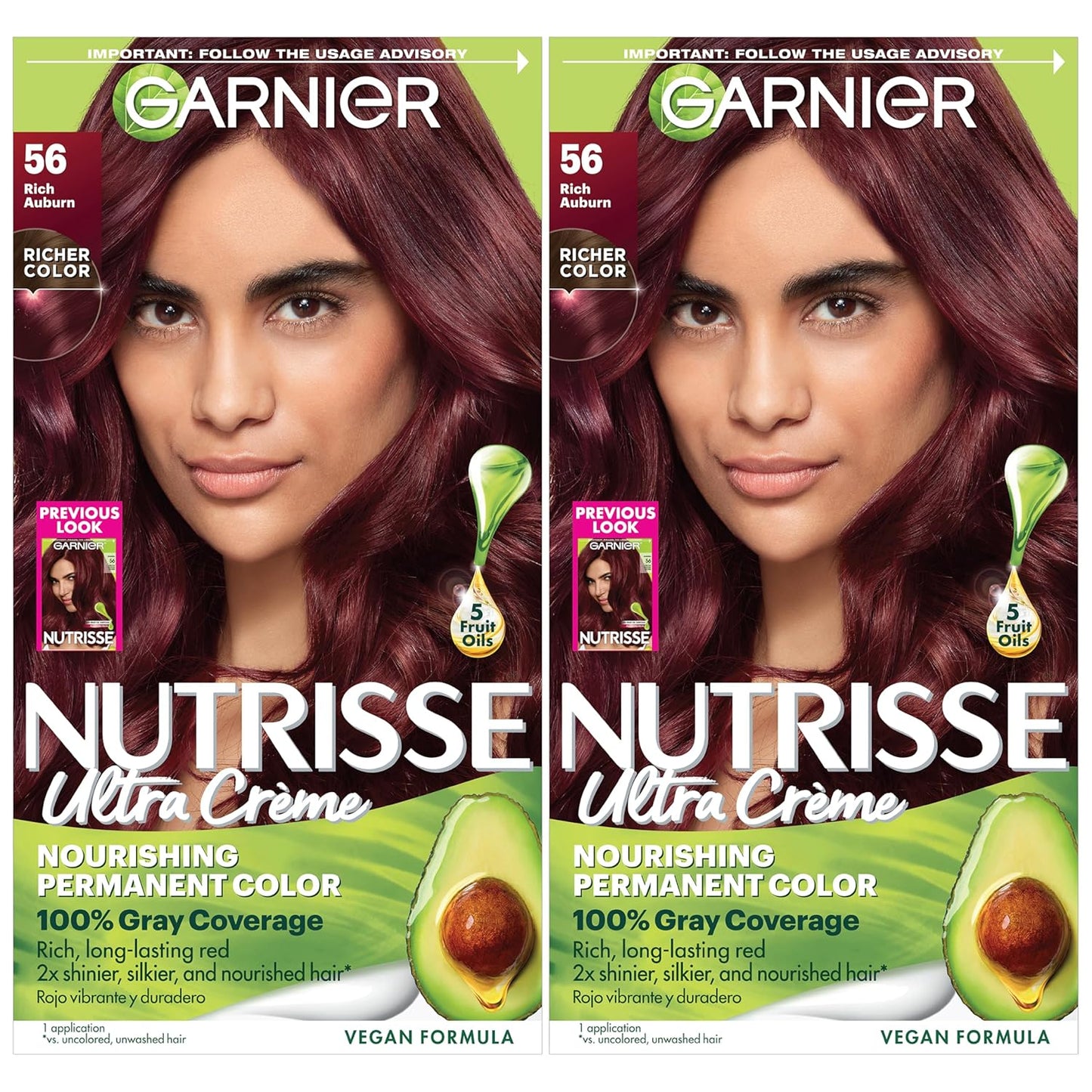Garnier Hair Color Nutrisse Nourishing Creme, 56 Rich Auburn (Sangria) Permanent Hair Dye, 2 Count (Packaging May Vary)