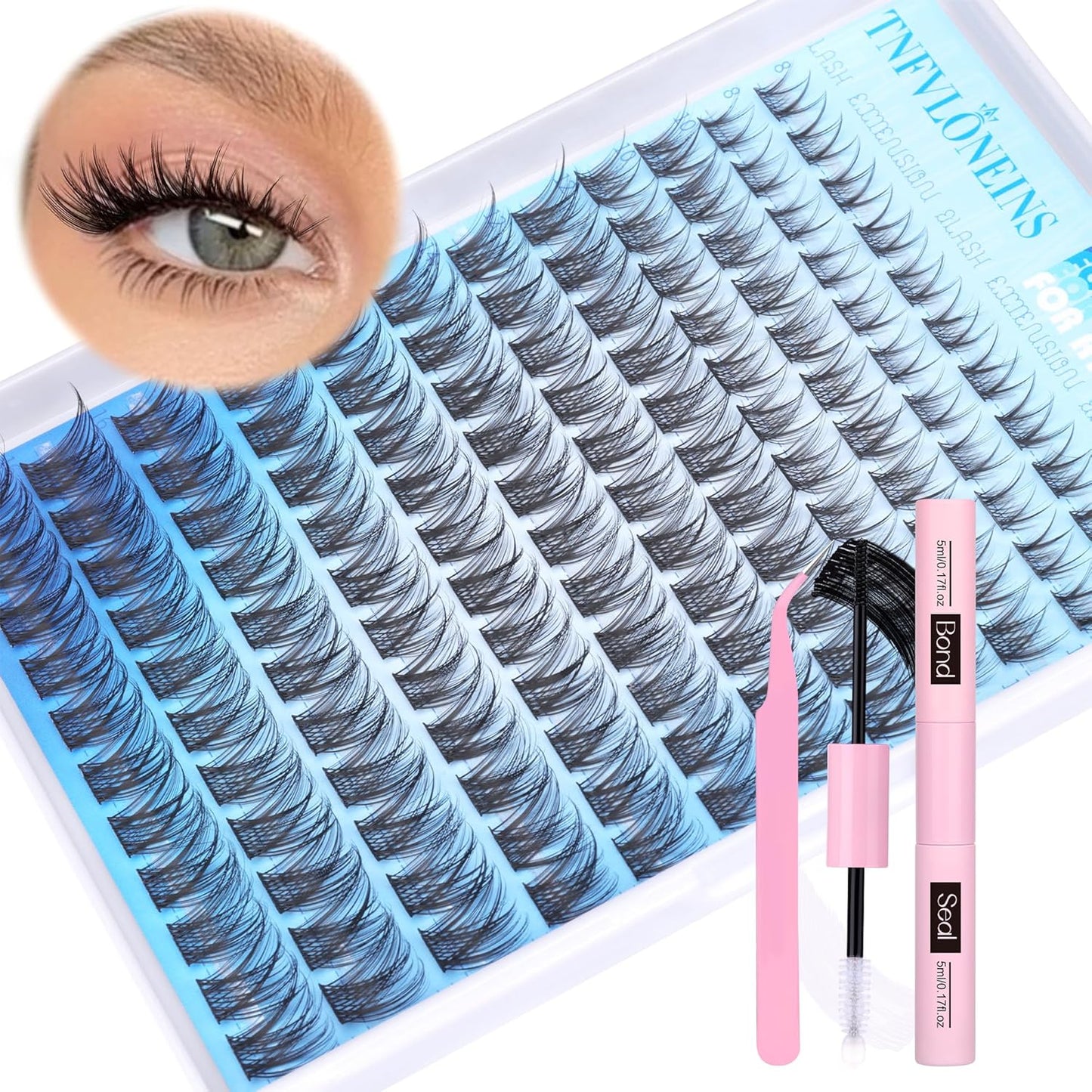 Wispy Lash Extension Kit Natural Lash Clusters Kit D Curl Eyelash Extension Kit DIY Cluster Eyelash Extensions Kit 8-16MM Individual Lashes Clusters with Bond and Seal and Tweezers by TNFVLONEINS