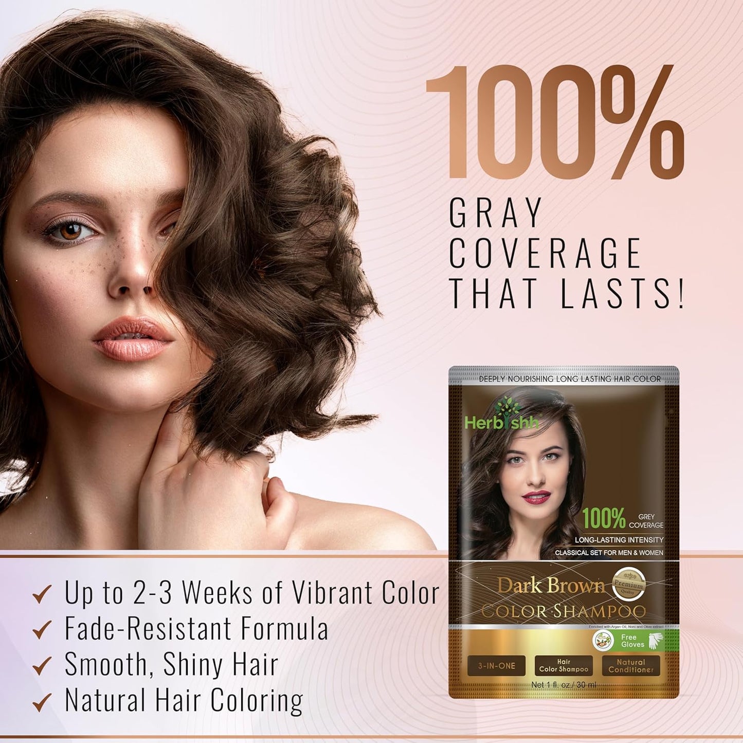 Herbishh Natural Hair Color Shampoo for Gray Hair - Argan Hair Mask, Travel Size, Long-Lasting Color, Ammonia-Free, 10 Pack + 1 Pack (Dark Brown)