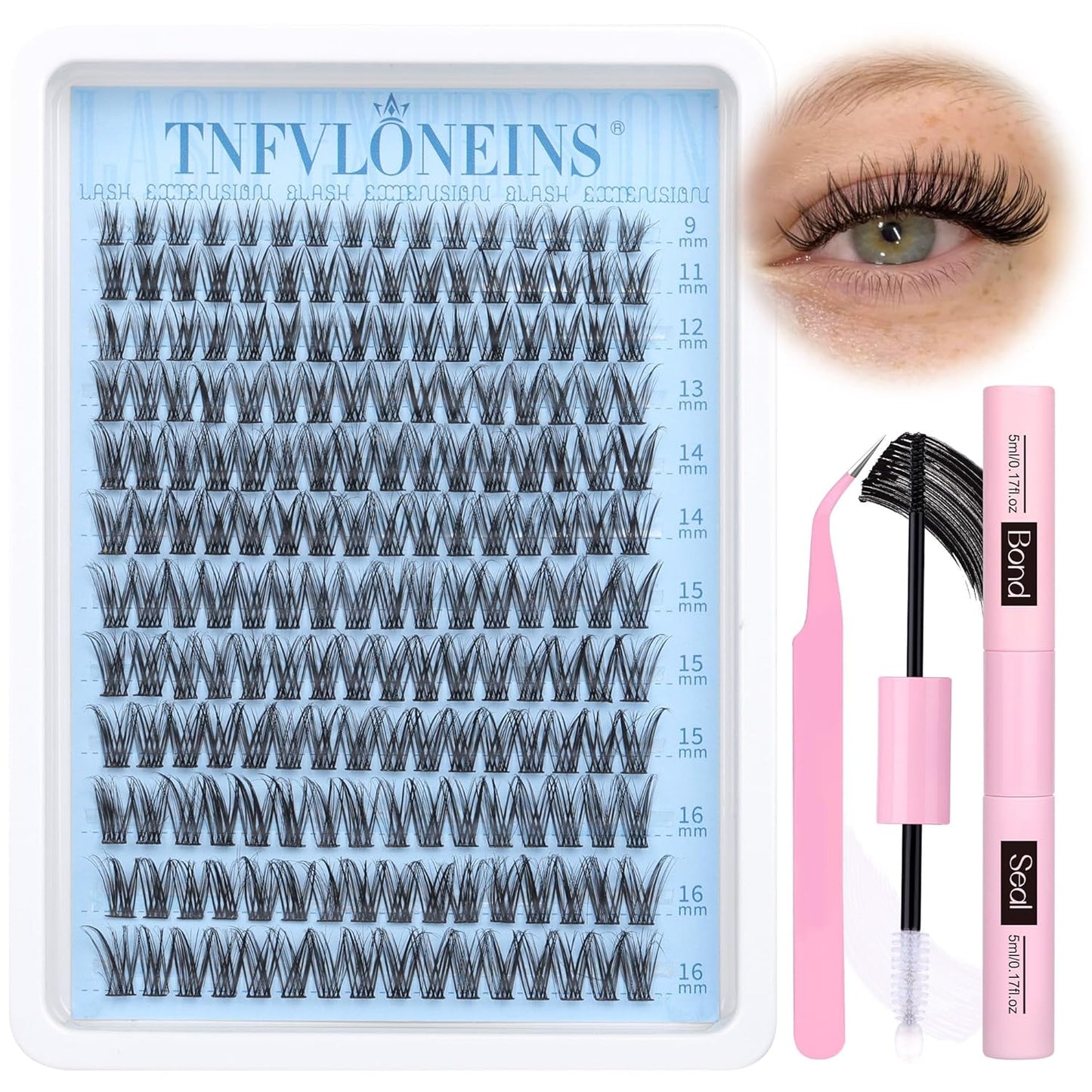 Wispy Lash Clusters Kit Natural Eyelash Extension Kit C Curl Lash Extension Kit Waterproof Individual Lashes Clusters DIY Cluster Eyelash Extensions Soft Eyelash Clusters Kit,Bond and Seal TNFVLONEINS