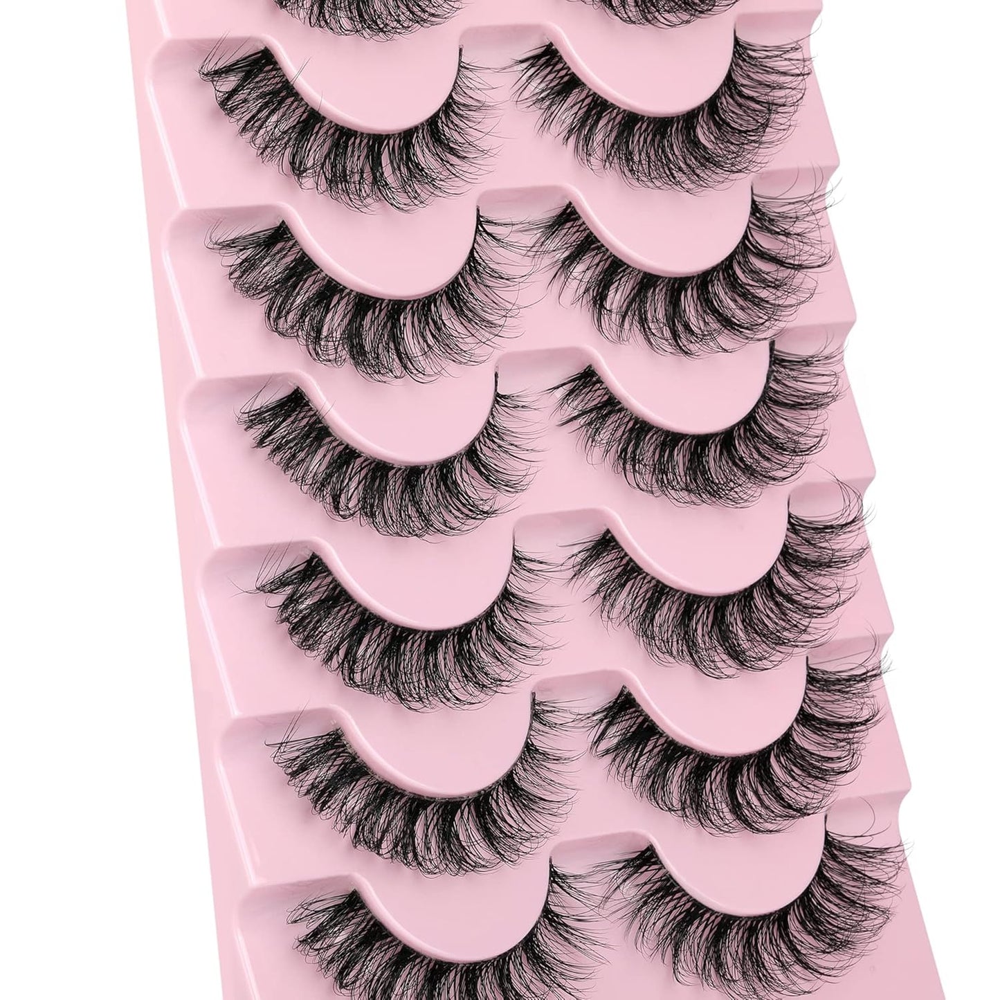 JIMIRE Eyelashes with Clear Band Wispy Curly 15mm 3D Faux Mink Lashes Fluffy Natural Volume Cat Eye Fake Lashes 7 Pairs Pack