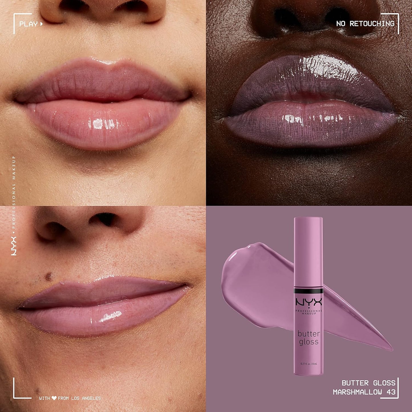 NYX PROFESSIONAL MAKEUP Butter Gloss, Non-Sticky Lip Gloss - Marshmallow (Muted Lilac) (Pack of 2)