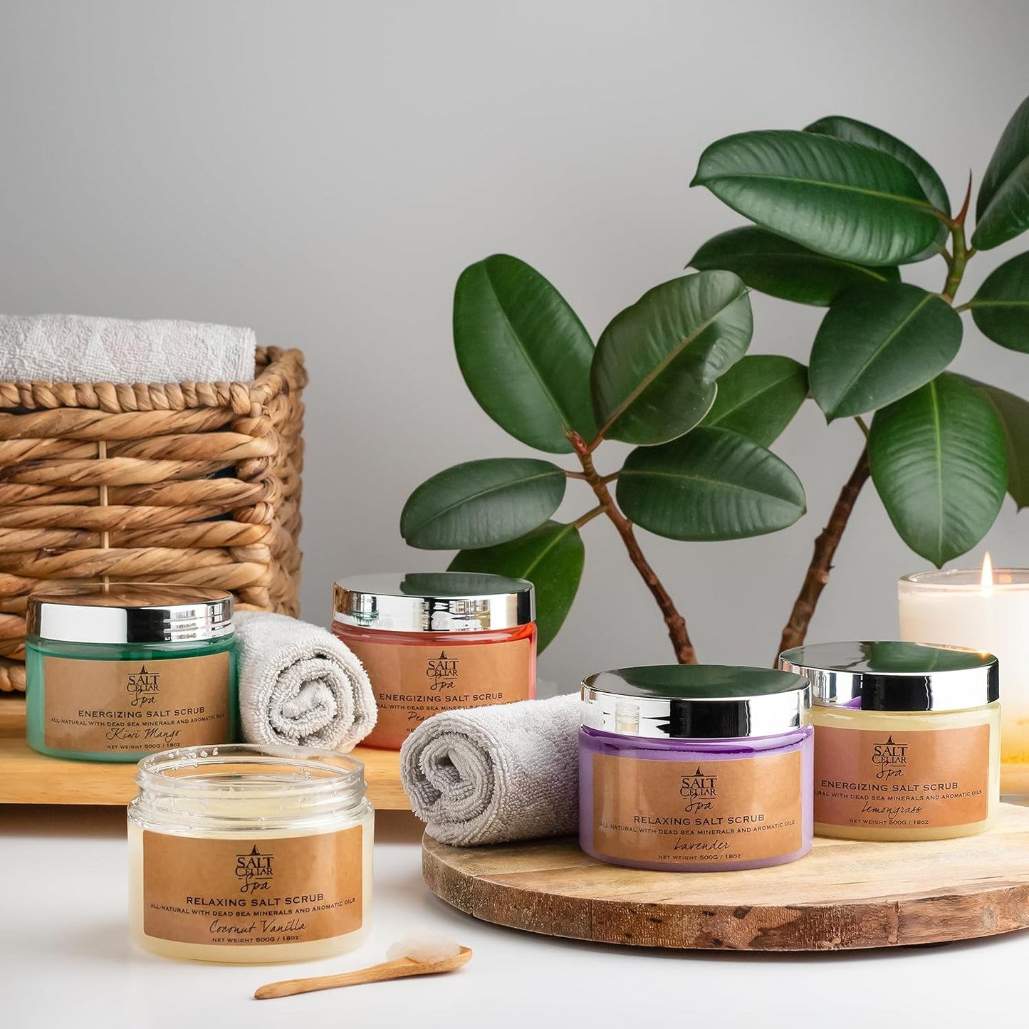 Salt Cellar Spa Energizing Lemongrass Salt Scrub - Awaken Your Skin with Dead Sea Minerals - Revive, Refresh, and Rejuvenate - Made in Israel, Cruelty-Free, 18 oz.