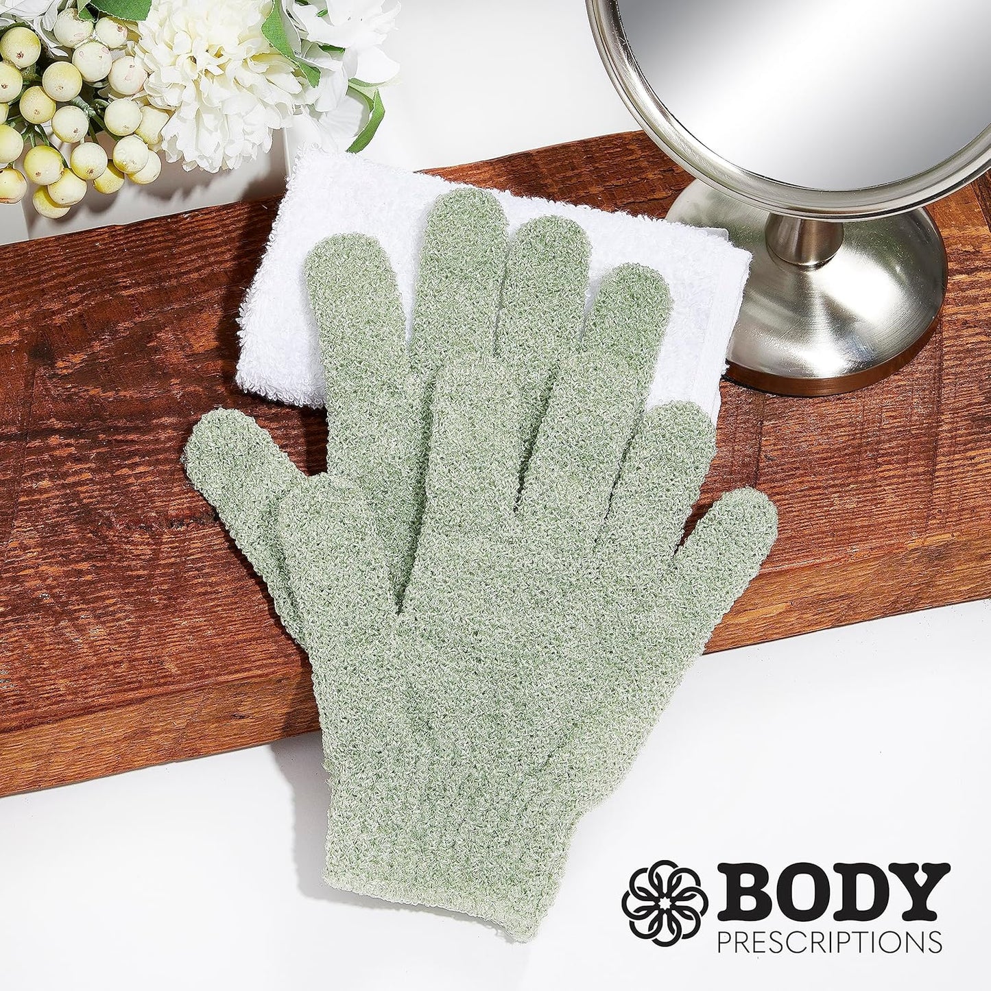 Body Prescriptions Exfoliating Body Scrub – Body Cleanser for Nourished, Ultra-Smooth Skin, Exfoliating Gloves