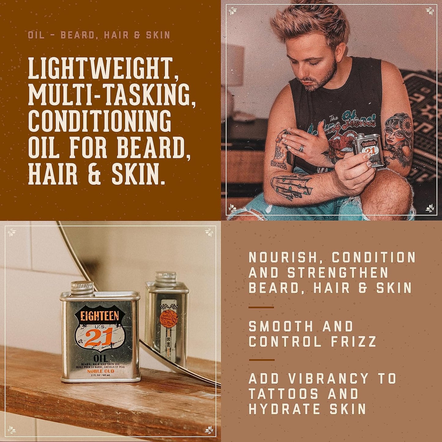 18.21 Man Made Nouble Oud Beard Oil & Beard Balm 2-Set Bundle, All Hair & Skin Types for Men, Strengthens and Moisturizes in a Manly Aroma